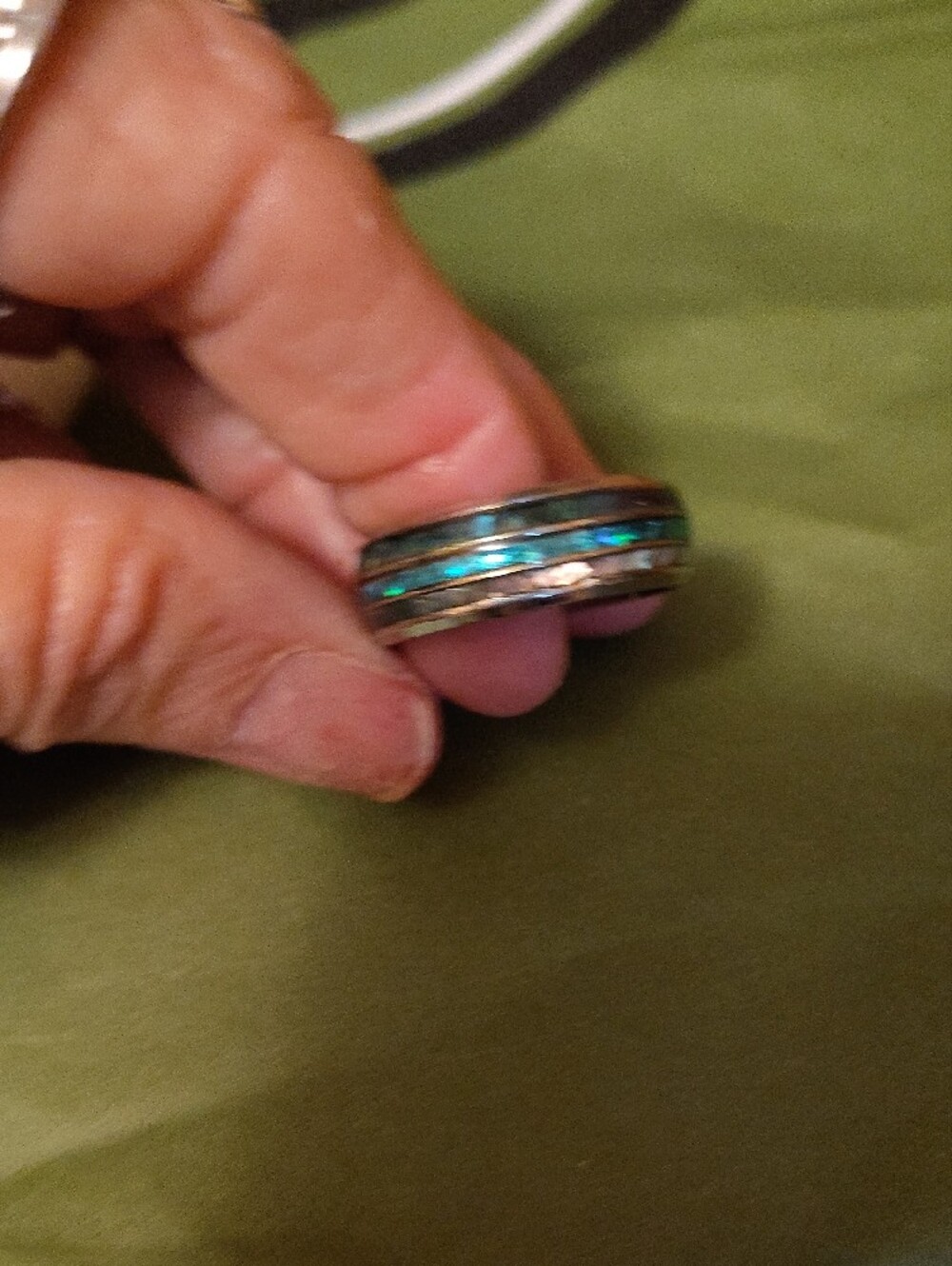 Silver Ring with Turquoise Blue Inlay. Size 10. - Picture 2 of 4